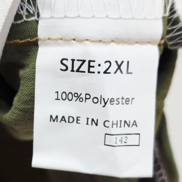 Colorblock Button-Up Short-Sleeve Shirt Women Size 2XL Dokotoo Green Beige White - Picture 3 of 8